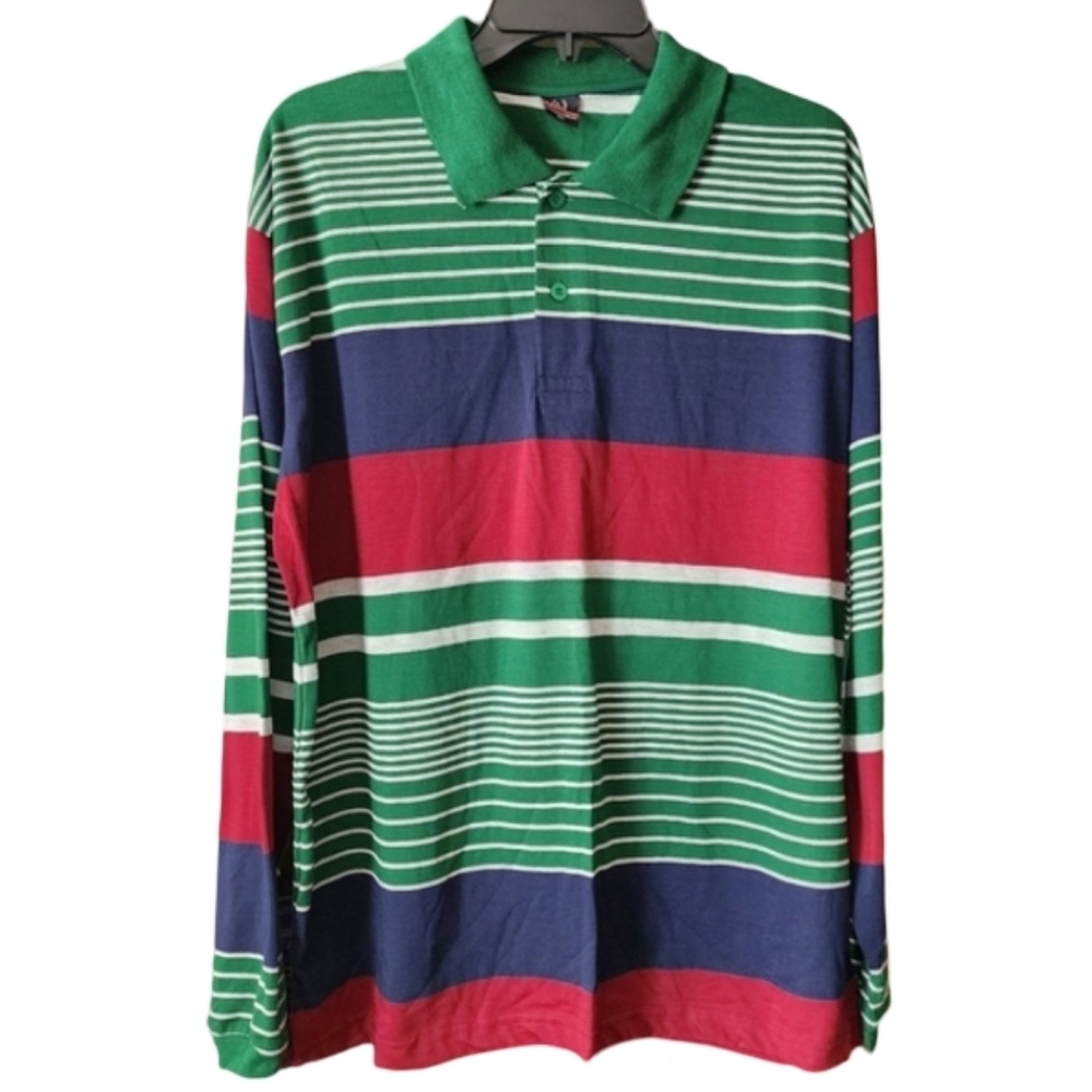 NWT Pure Vintage‎ Men's XL Striped Colorblock Long Sleeve Polo Shirt